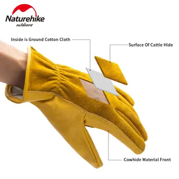 Naturehike Prostem cowhide rokavice dela zavarovanja so odporni na obrabo, delovni kamp usnje retro rumene rokavice