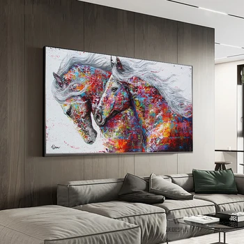 NESEBIČNO Živali Umetnosti Dve Teče Konj Platno Stensko Slikarstvo Umetnost Slike Za dnevno Sobo, Moderno Abstraktna Umetnost Tiska Plakatov