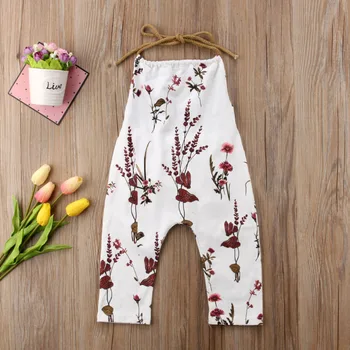 Newborn Baby Dekleta Cvetlični Trak Povodcem Eno-Kos Romper Jumpsuit Obleke Sunsuit otroška oblačila 0-24M