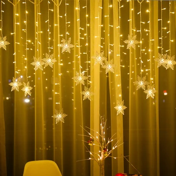 Notranja Zunanja Božič Snežinka Niz LED Svetlobe Utripajoča Pravljice Luči, Zavese, Lahka Garland Za Počitnice Stranka Novo Leto Dekor