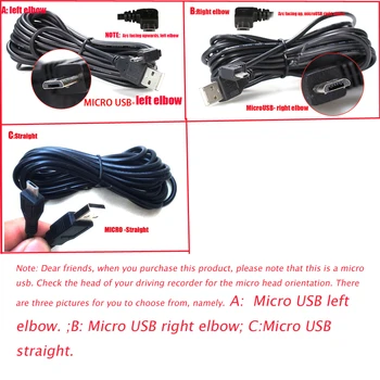 Nov Avto Polnjenje ukrivljen MICRO USB Razširjena Kabel for70mai xiaoyi mijia 360 Avto DVR Kamera c,Kabel lengh 3,5 m ( 11.48 ft )