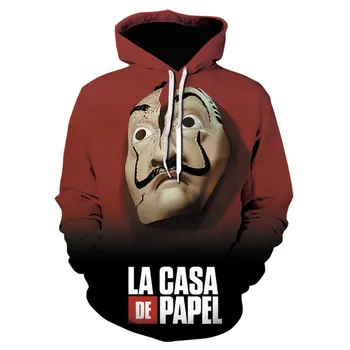 NOVA La Casa De Papel Moški zgornji del Trenirke Mens Hoodies hip hop ulične plašč 3D Tiskanje Hoodie Moških Priložnostne Smešno Trenirke Vrhovi
