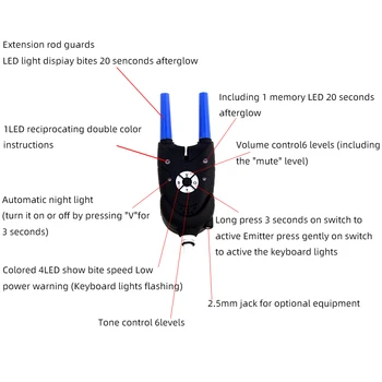 Nove Brezžične LED Ribolov Ugriz Alarm Krap Štiri-barvni Indikator Občutljivosti Zvočnega Opozorila Nočni Ribolov Nastavite X457