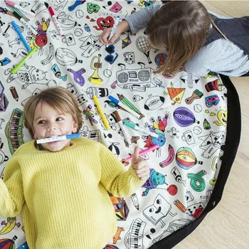 Nove Obveščevalne Otroci DIY Grafiti Mat Blanlet Igrače Organizator Vrečko za Shranjevanje Prenosni Igrajo Mat Velike Okrogle otroci, ki se Plazijo Preprogo Preprogo