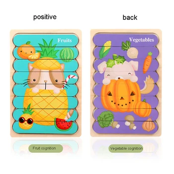 Nove otroške lesene ustvarjalne bar dvostranski puzzle baby kognitivne prometa živali izobraževalne puzzle igrača za fante in dekleta