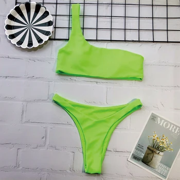 Nove Tangice Bikini Seksi Eno-Ramo Povodcem Bikini Svetle Barve Fluorescenčno Nizko rast Bikini dvodelne Kopalke Ms. Plaži Kopalke