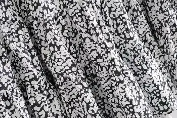 Novi francoski Slog Ženske elegantne v vratu tiskanje naguban robom ruffles mini Obleka Ženske elegantna dolgo sleve priložnostne ohlapne Obleke DS3004