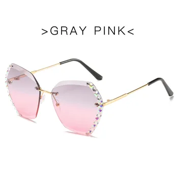 Novi Retro Trendy Rimless Prevelik Sončna Očala Ženske Luksuzni Design Diamond Kvadratnih Kovinskih Sončna Očala Za Žensko Gradient Očala