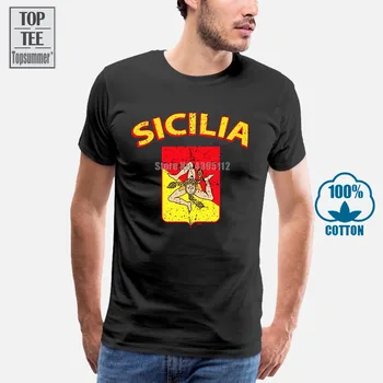 Novo 2019 Fashion Majica S Kratkimi Rokavi Moški Moški Visoke Kakovosti Vrhovi Hipster Tees Sicilia Italia Zastavo Sicilije Siciliji V Italiji Sicilia T-Shirt