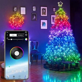 Novo Božično Drevo Okraski Luči po Meri Niz LED Luči App Remote Control Svetlobe S66