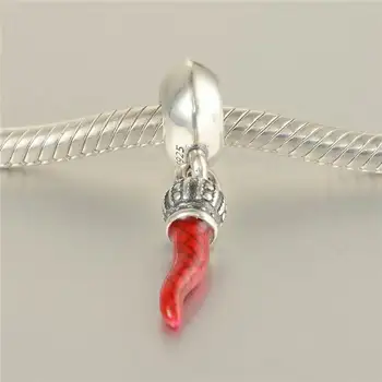 Novo Corno srečno Srebro Visijo Z Rdečo Emajl Visijo 925 Sterling Silver, ki je Primerna za Pandora Čar Zapestnice & Ogrlice