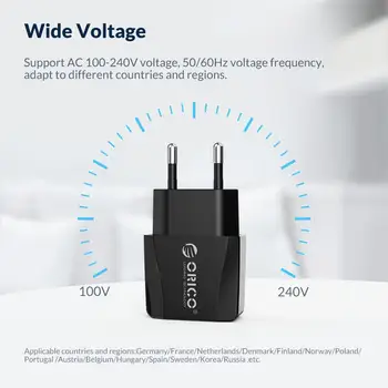 ORICO 5V 2.1 Polnilnik USB 2 Vrata Potovalni Polnilnik za iPhone, iPad, Samsung Xiaomi Huawei EU Plug Mobilni Telefon Polnilnik