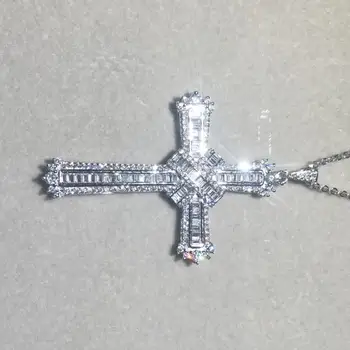 Original 925 Srebro Lepe Pismu Jezus Križ Obesek Ogrlica za Ženske Moški Luksuzni fine Nakit Križ Čar Simulirani Diamond