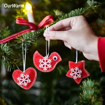 OurWarm 12pcs DIY Počutil Vesel Božič Drevo Ornament Xmas Tree Okraski Ptičje Srce Star Viseči Okras Dobave Novo Leto