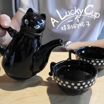 OUSSIRRO Keramični Čajnik Teacup Nastavite Mačka Preprosto Nastavite Čaj iz Nerjavečega Jekla Filter L2083