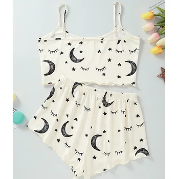 Pižame za Dekleta Pijama Femme Bombaž Sleepwear Spanja Vrhovi + Hlače Pyjama Coton 2020 Luna Tiskanja
