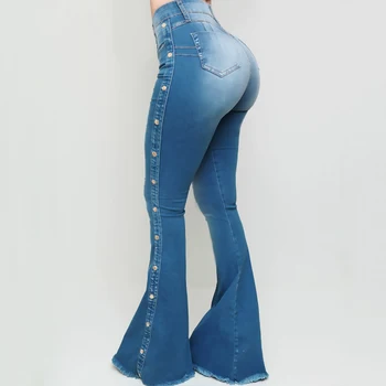 Plus Velikost Modra Oprati Flare Denim Mama Jeans za Ženske, Pozimi, Spomladi Oblačila Suh Strani Trak Visoka Vitka Sequined Sopihanje Y2K