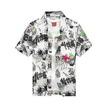 Poletje Priložnostne Plaži Moški Print majica Kratek Rokav Tee Shirt Zavoj navzdol Ovratnik Bluzo Hawaiian Vrh za Počitnice na Plaži camisa hombre