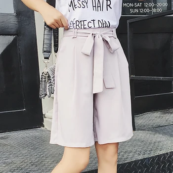 Poletje žensk, široko noge obleko hlače Harajuku veter je bil tanek pet točk hlače visoko pasu svoboden priložnostne črne hlače, ženske WA096