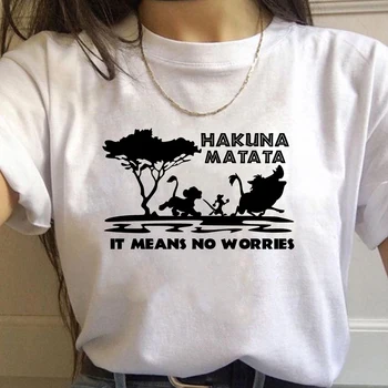 Poletna majica s kratkimi rokavi Ženske HAKUNA MATATA Harajuku Pisma Natisniti Moda Risanke Levji Kralj Tshirt Ženske Vrhovi