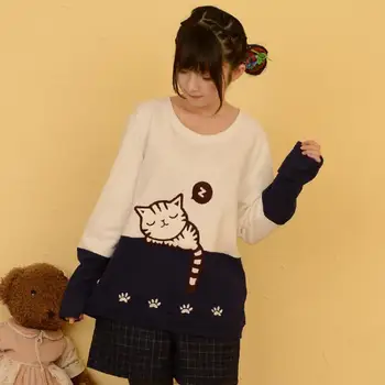 Pomlad Jesen Mori Dekle Kittys Vezenje Puloverji Risanka Majica Ženske Kawaii Harajuku Ženske Trenirke Sweatshirts U320