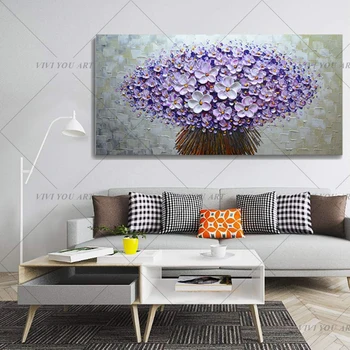 Povzetek Nož 3D Cvet Slike Doma Dekor Wall Art Ročno Poslikane Cvetje Oljna slika na Platnu vijolično Cvetlični Slike