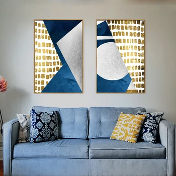 Povzetek Zlato Modro Geometrijo Oljna slika Natisne na Platno Wall Art Plakati Doma Dekorativne Slike za Dnevna Soba Brez Okvirja