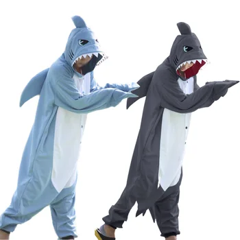 Pozimi Odrasle Živali Sivo Modri Morski Pes Smešno Onesie Pižamo Za Ženske, Moške Kopalke Cosplay Unisex Halloween Stranka Pižami