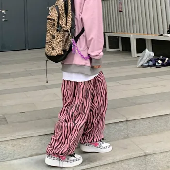 Prevelike Hlače Ženske Harajuku High Street Elegantna Zebra-print All-tekmo, Poletje, Jesen, Teens, Hlače College Visoka Pasu Femme Najnovejši