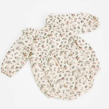 Retro Baby Dekle Cvetlični Romper Pomlad Long Sleeve Vintage Jumpsuit Korejski Baby Dekle, Cvetlični Vzorec, Onesie Pomlad Oblačila Bebe