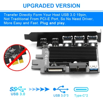 Rocketek USB 3.0 Tip c PCI-E Razširitveno Kartico, 5 Vrat Adapter za Zunanji Krmilnik Express 19 pin kabel SATA Napajalni Priključek Kabel