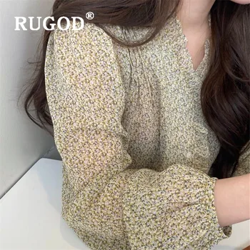 RUGOD 2020 prišlekov ženske bluzo majica korejski elegantna temperament cvjetnim tiskanja dolgimi rokavi srajce šifon tunika