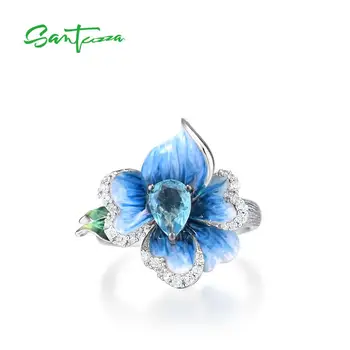 SANTUZZA Silver Obroči Za Ženske Resnično 925 Sterling Srebro Nežno Modra Orhideja je cvet Trendy Fine Nakit, Ročno Emajl