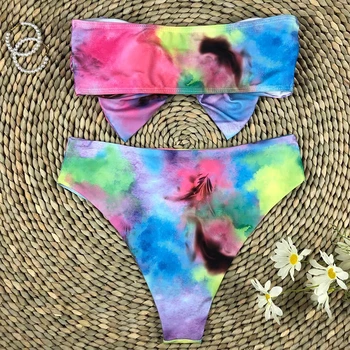 Seksi Bandeau Lok Ženske Kopalke 2 Kosa Okrasnih Bikini Komplet 2021 Visoko Pasu Tiskanja Kopalke Ženske Push Up Bather Novo Obleko