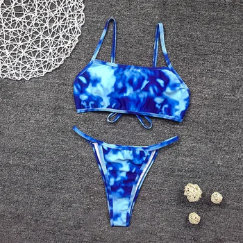 Seksi Mini Micro Obreži Zgoraj Tangice Bikini Trikotnik 2020 Povoj Tie Dye Kopalke Ženske Povodcem Kopalk Beach Wear Plavati Kopalke