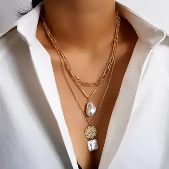 SHIXIN Ločljivi Biserna Ogrlica za Ženske Multi Layer Moda korejski Kovanec Pencant Ogrlica 2020 Verige Okras na Vratu