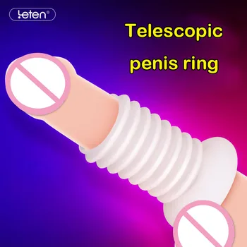 Silikonski Teleskopsko Penis Prstan Petelin Rokav Penis Ropstva Zamudo Obroč Petelin Obroči Za Moške Zapozneli Izliv Spolnih Igrač Za Moške