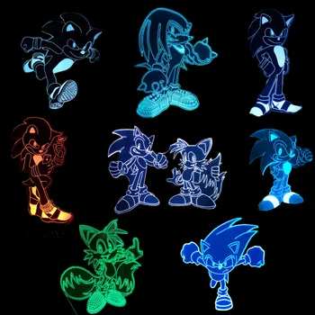 Sonic Hedgehog Dejanje Slika Novost 3D Vizualne Iluzije, Nočna Svetilka Sonic LED RGB Spreminjanje Modela Igrača