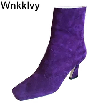 Spaure toe visoke pete, Škornji ženske resnično antilop vijolično kratek čevlji 2020 ženske seksi jesensko zimske čevlje zapatos mujer Botas