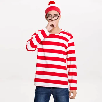 Starš-Otrok, Kjer je Wally Kostum Waldo Knjiga Teden pustna Obleka Stripe Majica Klobuk, Očala Kit