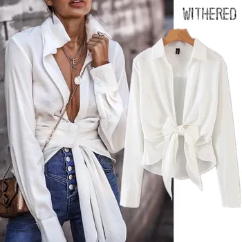 Suho DODATKI modni bloger jeseni sashes lok seksi belo srajco ženske blusas mujer de moda 2020 majica womens vrhovi in tshirt