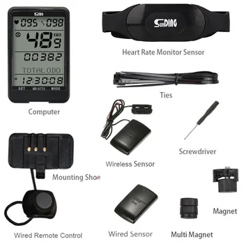 Sunding SD-577C Kolo merilnik Hitrosti Brezžični Srčni utrip, Kadenca Monitor Štoparica Računalnika Kolesa, Kolesarski Števec Dodatki