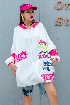 Tajska plima blagovne znamke risanka starosti-zmanjšanje tiskanje dolgo sleeved jakna ženske izgubijo barvo ujemanje hooded jopico suknjič jeseni