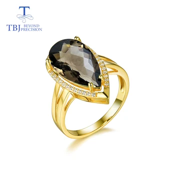 TBJ, naravni dimljen quartz pear10*18 mm gemstone Obroč za ženske v 925 sterling srebro gemstone, fine nakit z šatulji