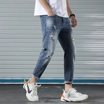 Tide blagovne znamke jeans pomlad poletje moške velikosti hlač mladi luknjo tanke Gleženj-Dolžina hlače Študent plus velikost 42 44 46 48
