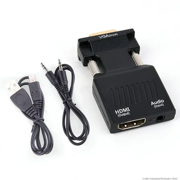 VGA Moški HDMI Ženski Pretvornik z Zvočno kartico, Kabli 1080P za HDTV Monitor Projektor PC in PS3