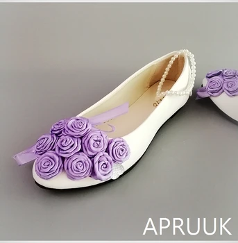 Vijoličen cvet stanovanj čevlji za ženske poročne nevesta dame, dekleta prom princesa obleko ples balet čevlji zapatos de novia