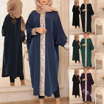 Wepbel Bližnjem Vzhodu Muslimansko Obleko Arabskih Žensk Nacionalni Slog Razrezana Obleko Abaya Plus Velikost Sequins Caftan Kimono turško Haljo