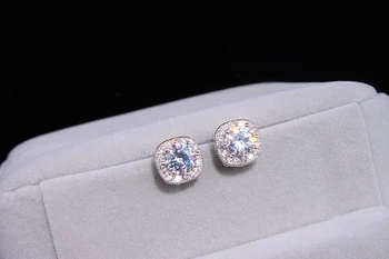 YANHUI Celo 925 Sterling Srebro Preprost Krog Bling Lab Stud Diamant Uhani, Modni Nakit korejski Uhani za Ženske Dekle