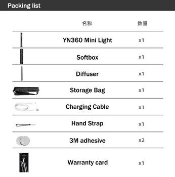Yongnuo YN360 mini Prenosni Lahka cev RGB barvno Fill Light Osvetlitev z Bliskavico Palico na prostem Video Lučka app nadzor